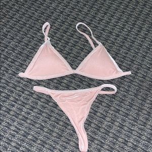 Zaful light pink velvet thong bikini